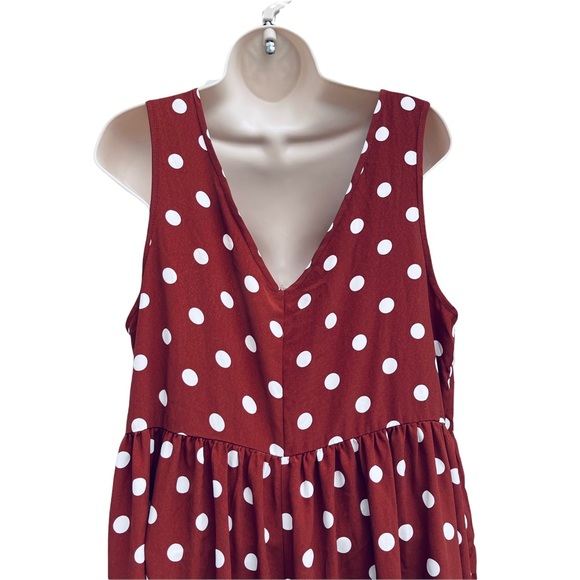 ASOS DESIGN Button Front Smock Jumpsuit in Brown and Cream polkadot spot vneck - Picture 7 of 13